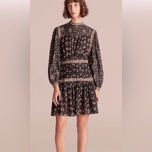 Rebecca Taylor Cotton Black Floral Dress L